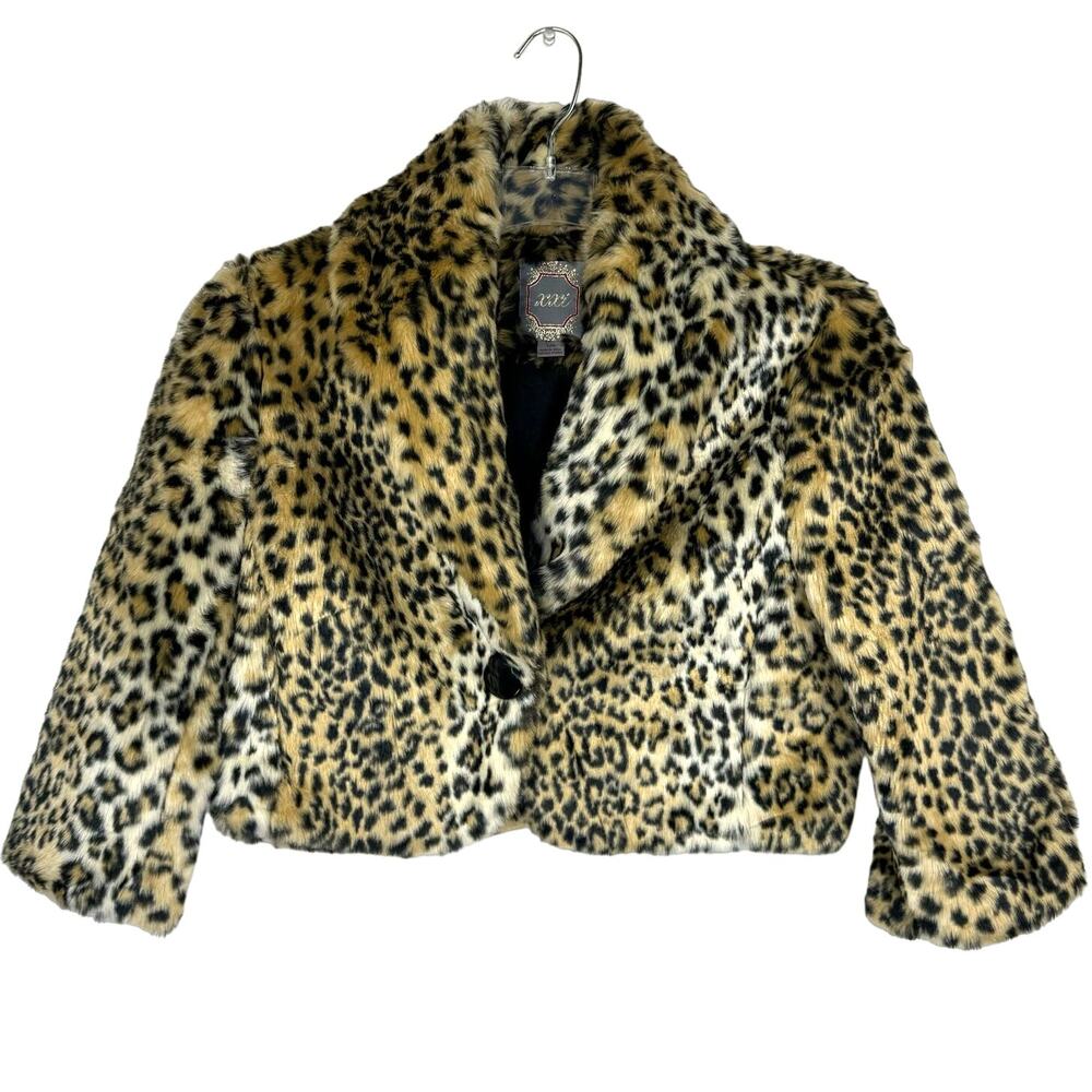 Forever 21 Leopard Print Faux Fur Cropped Jacket - Tan, Black, Cream